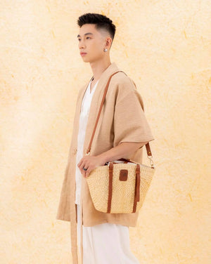 【送料無料】Xuân Thị HandMade Crafts| スアン・ティ VINTAGEシリーズ レザーストラップ ヒヤシンス/ウォーターリリー かごバッグ