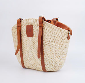 【送料無料】Xuân Thị HandMade Crafts| スアン・ティ VINTAGEシリーズ レザーストラップ ヒヤシンス/ウォーターリリー かごバッグ