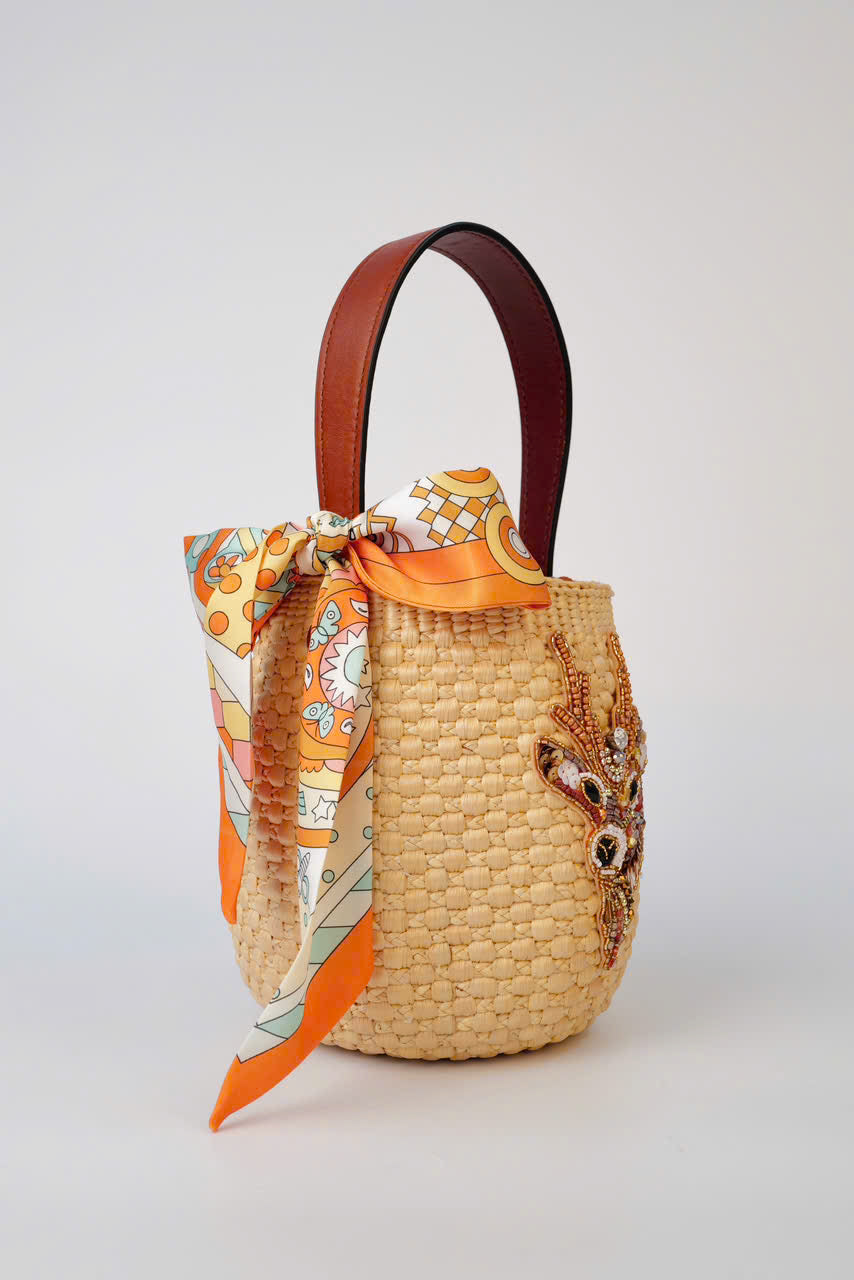 【送料無料】Xuân Thị HandMade Crafts | スアン・ティ ELKシリーズ VASE レザーストラップ ヒヤシンス/ウォーターリリー かごバッグ ラウンドバッグ